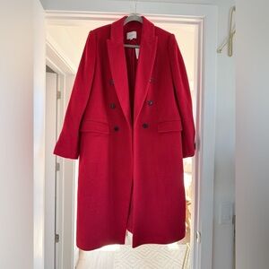 LOFT Vibrant Red Double-Breasted Wool Trench Coat